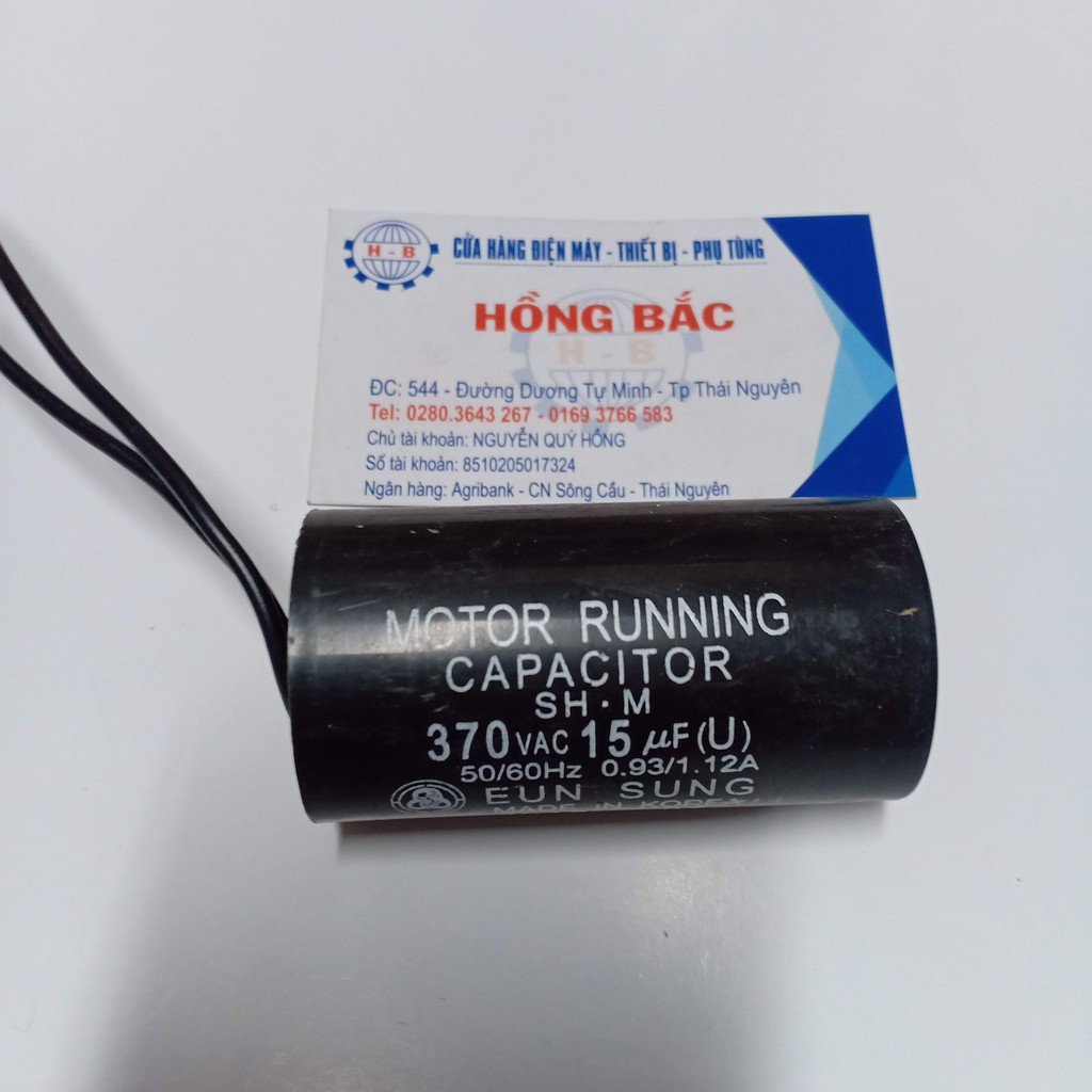 Tụ điện 15mF 370VAC đen loại tốt dùng cho bơm nước và thiết bị điện khác