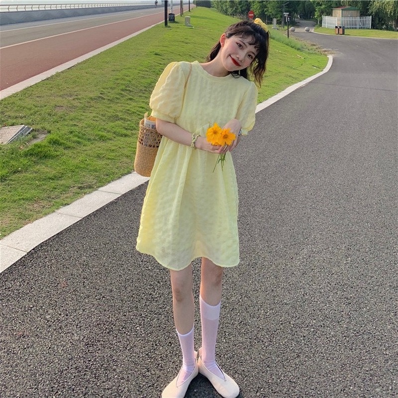 Đầm Tay Phồng Ngắn Dáng Ôm Thời Trang Mùa Xuân Xinh Xắn Cho Nữ