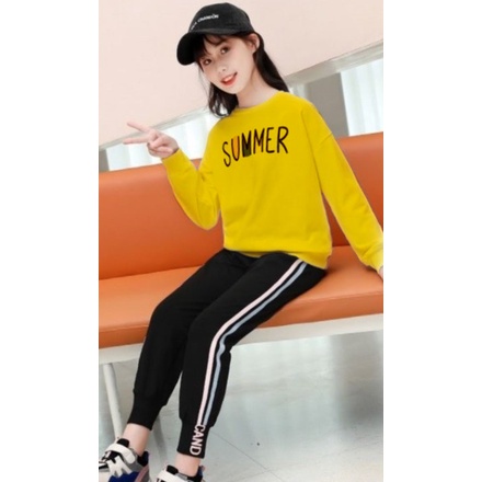 Bộ thu đông bé gái 18-45kg, quần áo thu đông bé gái 5-14 tuổi SUMMER vải da cá dày dặn, hàng may kĩ.SM39