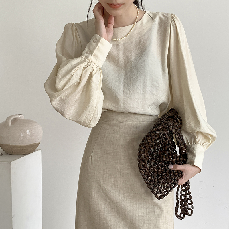 Xiaozhainv Áo kiểu tay dài cổ tròn dáng rộng thời trang Hàn