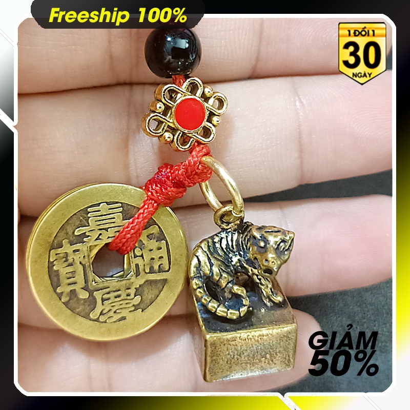 Móc khóa phong thủy đồng thau 5 Xu ngũ hoàng Thần tài-hổ-Rồng-cóc-kỳ lân đẹp may mắn trong mang lại nhiều phúc lộc .