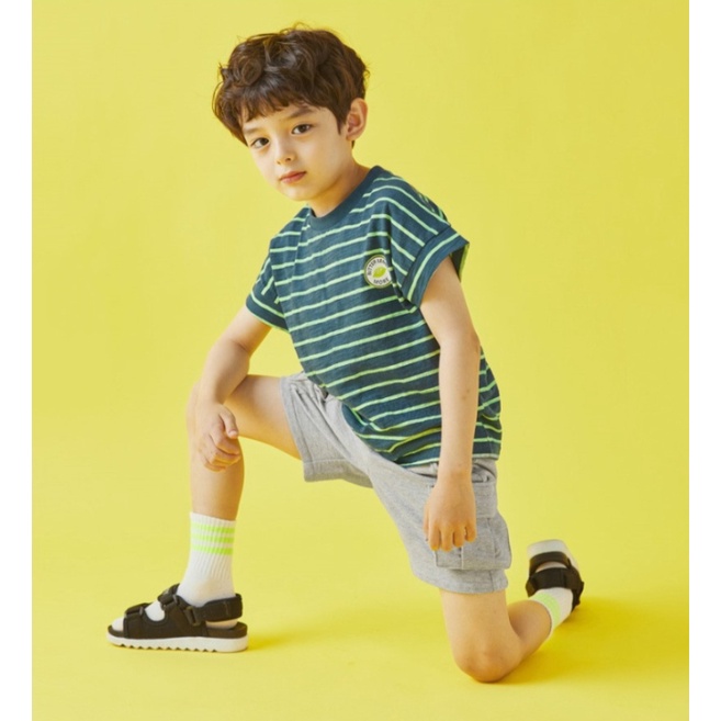 [120, 150] Áo phông hè cotton xước xanh kẻ, tím kẻ cho bé trai xuất dư xịn