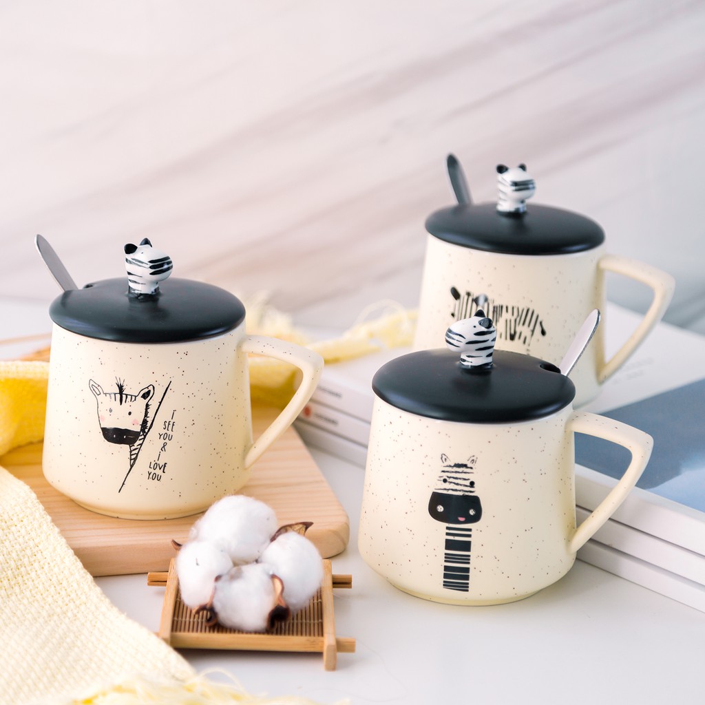 Ly cốc sứ chất lượng cao ngựa vằn cực dễ thương 400ml