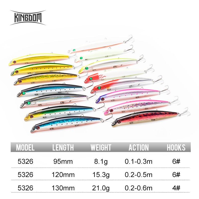 Kingdom Mồi Câu Cá Giả 8.1g / 95mm 15.3g / 120mm 21g / 130mm Tiện Dụng cứng dạng mồi chìm hình cá tuế vân sọc
