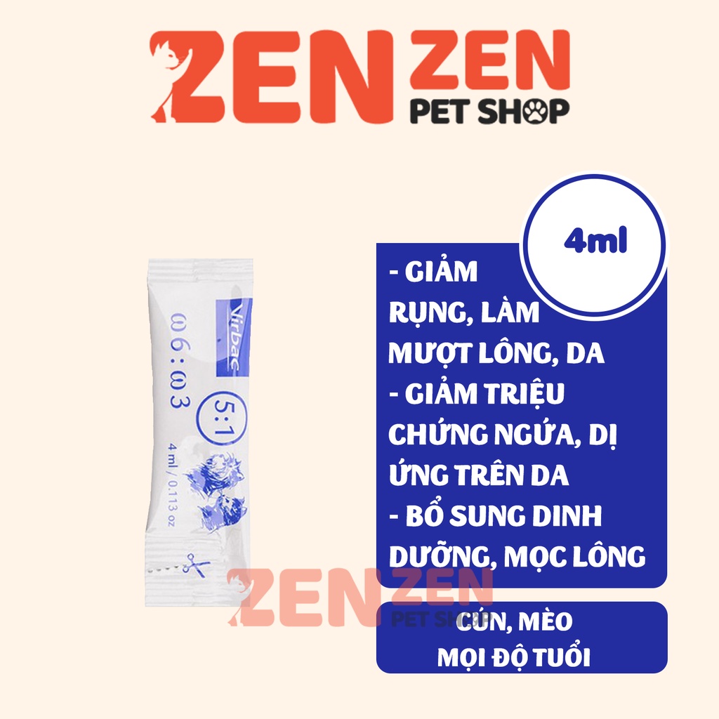 1 gói - Gel dưỡng mượt lông, dưỡng da Megaderm - Virbac dành cho chó mèo - 4g