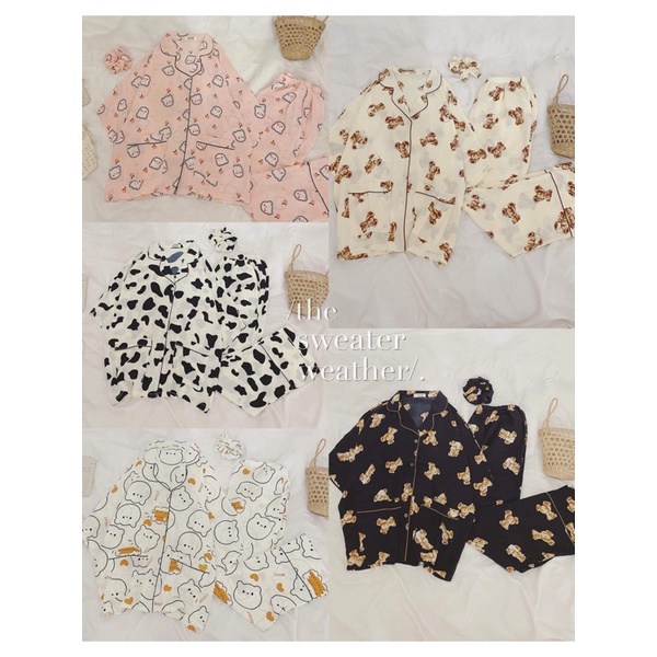 BỘ ĐỒ NGỦ SET PIJAMA QUẦN DÀI form rộng tay lỡ tặng kèm scrunchies, bộ ngủ dài (Ảnh thật) | BigBuy360 - bigbuy360.vn