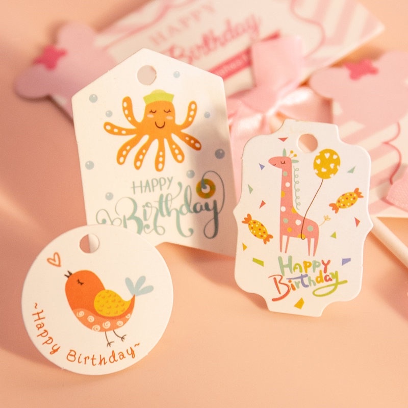 Set 10 Happy Birthday Gift tag kèm dây