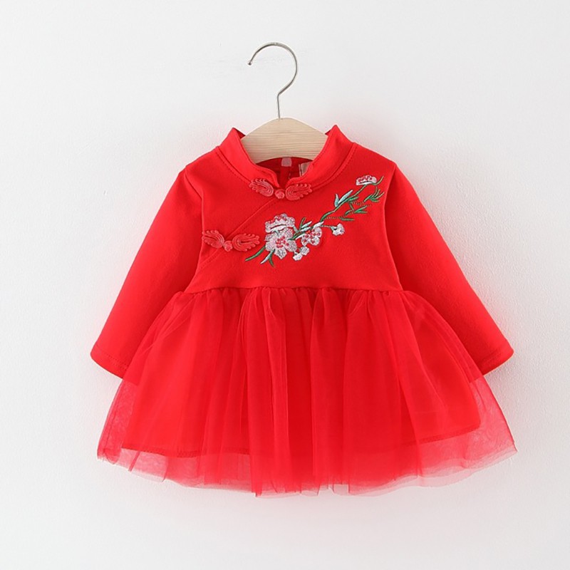 Đầm Hán Phục Tay Dài Thêu Hoa Mận Xinh Xắn Cho Bé Gái