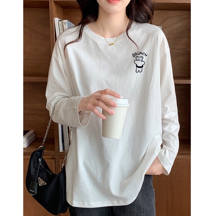 Áo Thun Cotton Dài Tay In Hình Chú Gấu Đáng Yêu 46559