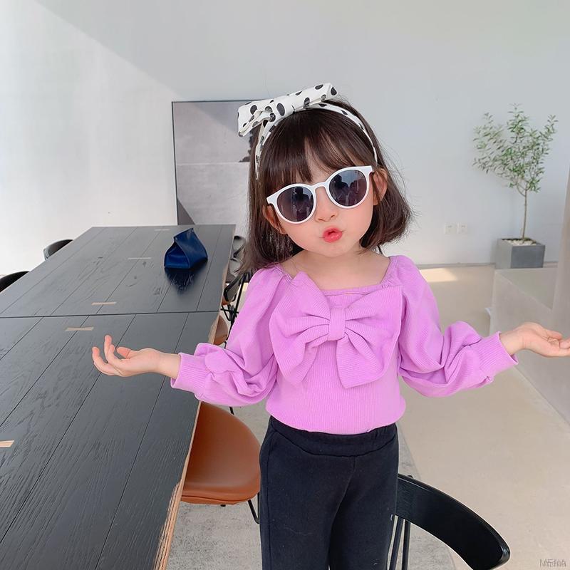 Áo Kiểu Tay Dài Phối Nơ Cho Bé Gái