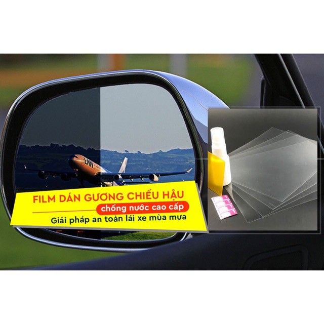 Bộ 4 Tấm Film Dán Gương Chống Nước cho ô tô , 2 Vuông, 2 Bầu Dục