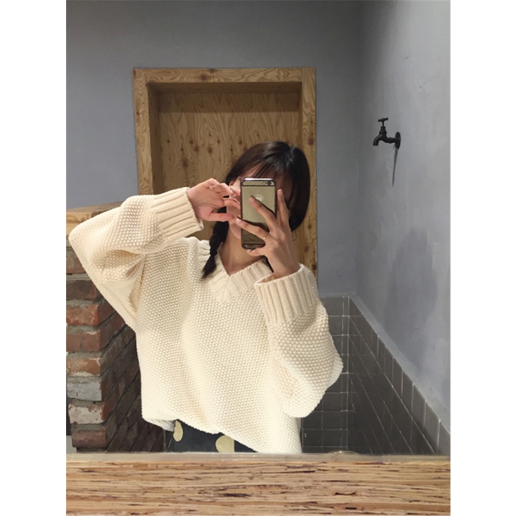 Happy-store  Áo len tay dài cổ V phong cách Hàn Quốc thời trang cho nữ