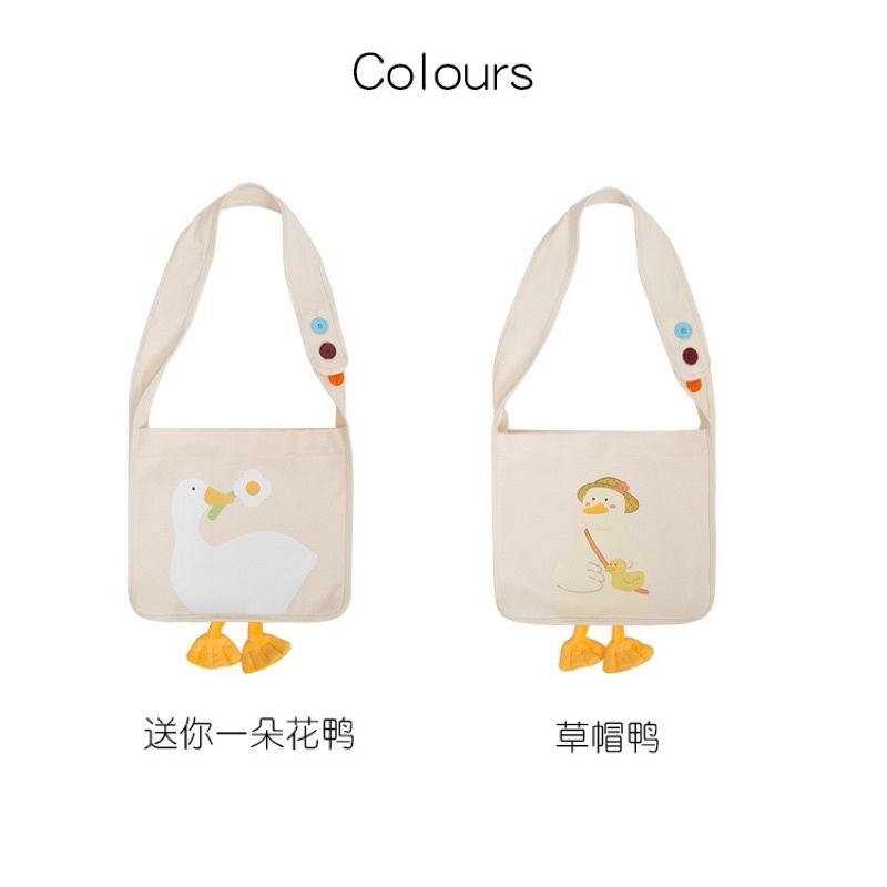Túi vải tote đeo chéo vai hình con vịt có sẵn siêu cute cỡ lớn Trang Xuka order 2 tuần