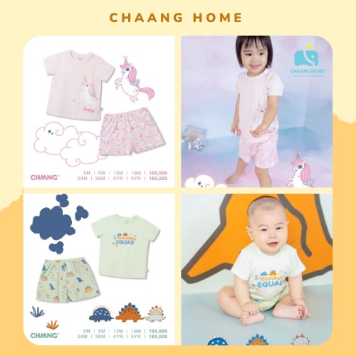 Chaang bộ cộc tay cúc cài vai Dino, Pony cho bé, bộ thun cotton cộc tay