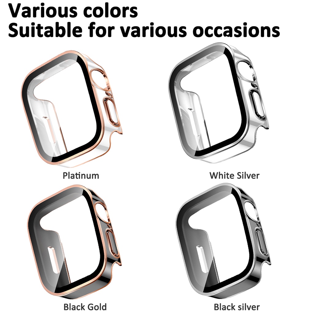 Ốp Bảo Vệ Bằng PC Cứng + Kính Cường Lực Bảo Vệ Màn Hình Cho Apple-Watch Series 7 41mm 45mm chống thấm nước,Ốp Lưng PC Bumper Case for AppleWatch Series SE 40mm 44mm Cover
