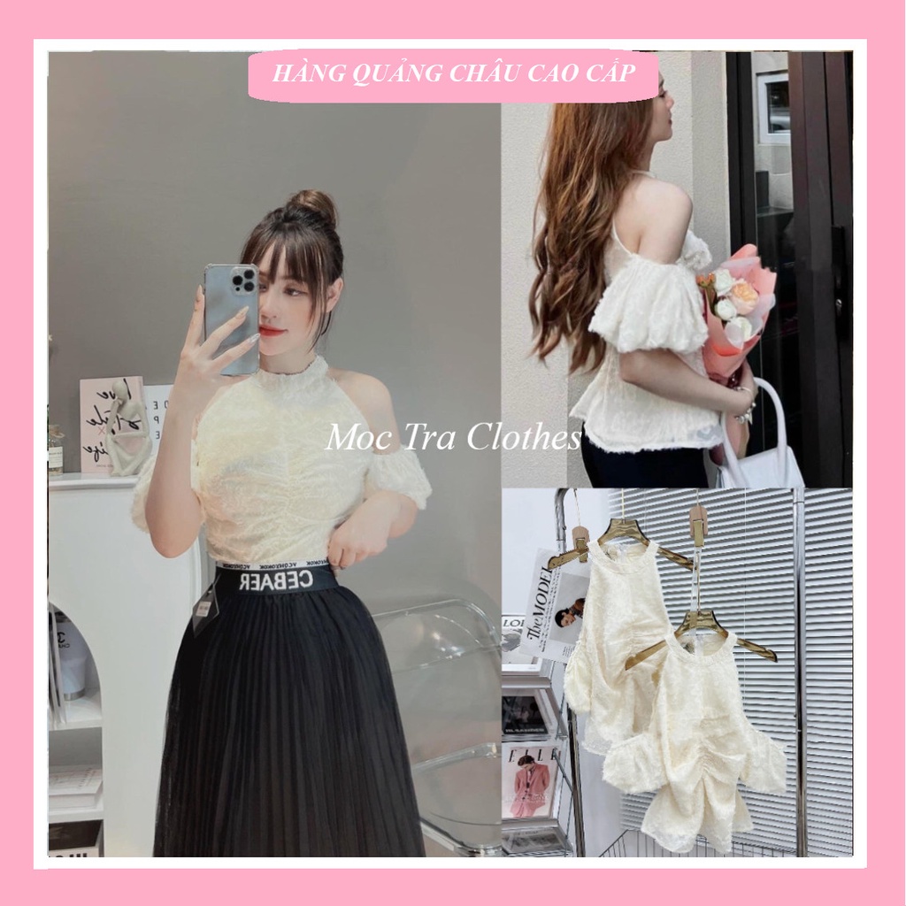 Áo yếm lông Quảng Châu cổ tàu hở vai tiểu thư siêu xinh, Áo kiểu nữ trễ vai trẻ trung rẻ đẹp