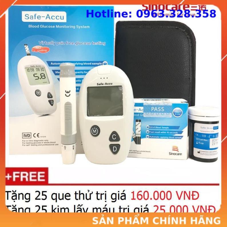 Máy đo đường huyết, Máy thử đường huyết safe- accu SINOCARE tặng 50 que + 50 kim lấy máu