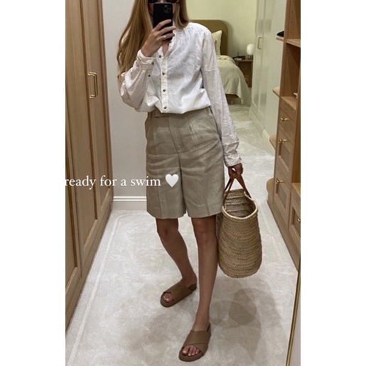 Quần shorts lửng Linen Tưng lưng cao- Nhà Của Moon