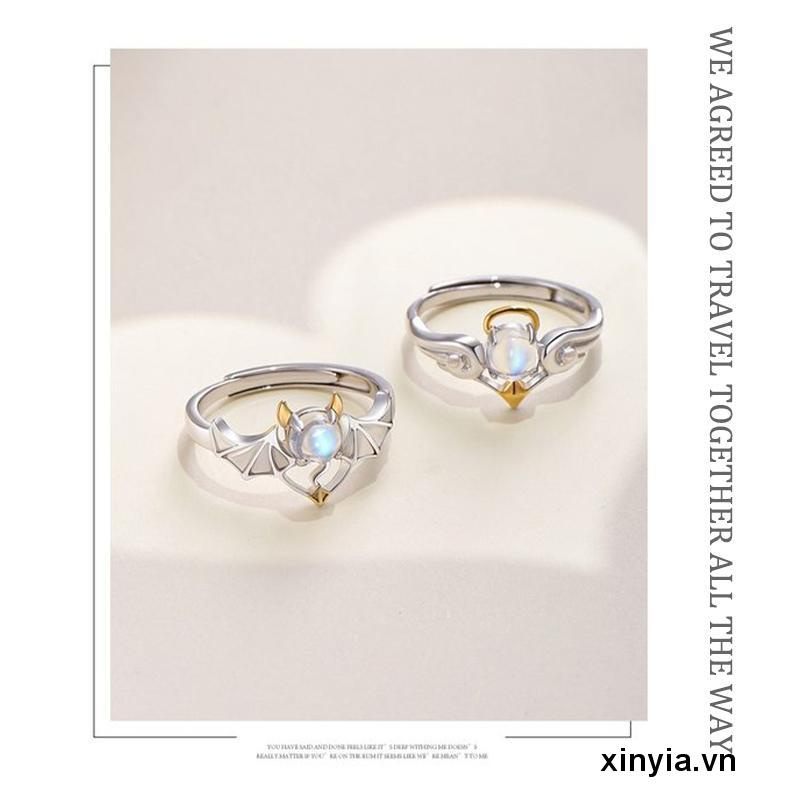 Cho Cặp Nhẫn Bạc Họa Tiết Trái Tim Thời Trang Đôi Nhẫn quỷ thiên thần