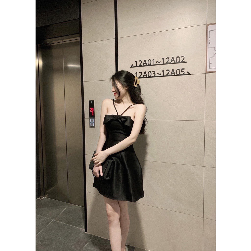 Váy 2 Dây Nữ Trễ Vai Nơ Ngực 🌱 Đầm 2s Cúp Ngực Chất TAFTA Dáng Ngắn 2 Màu 🌱