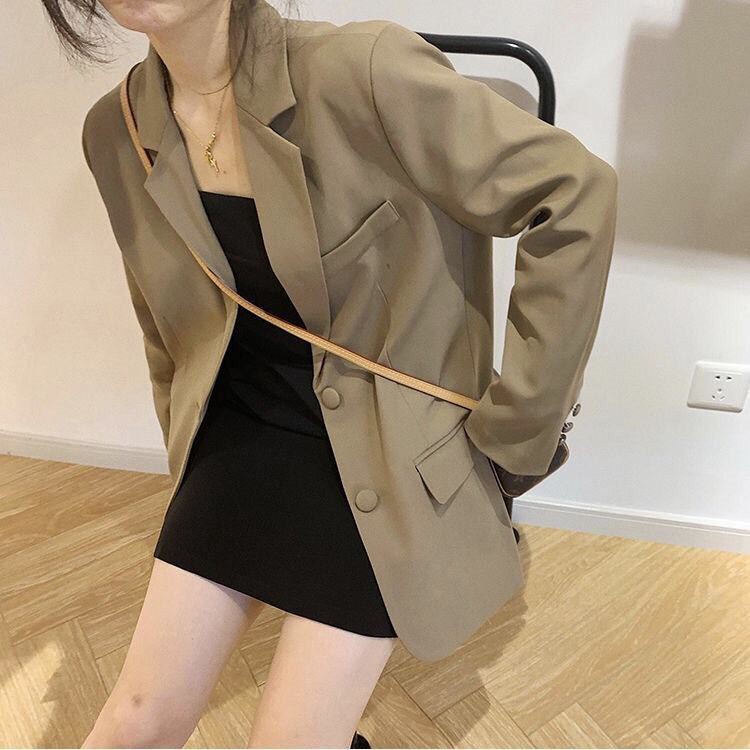 Áo khoác blazer dáng rộng màu trơn mẫu 2021 phong cách Hàn Quốc thời trang cho nữ