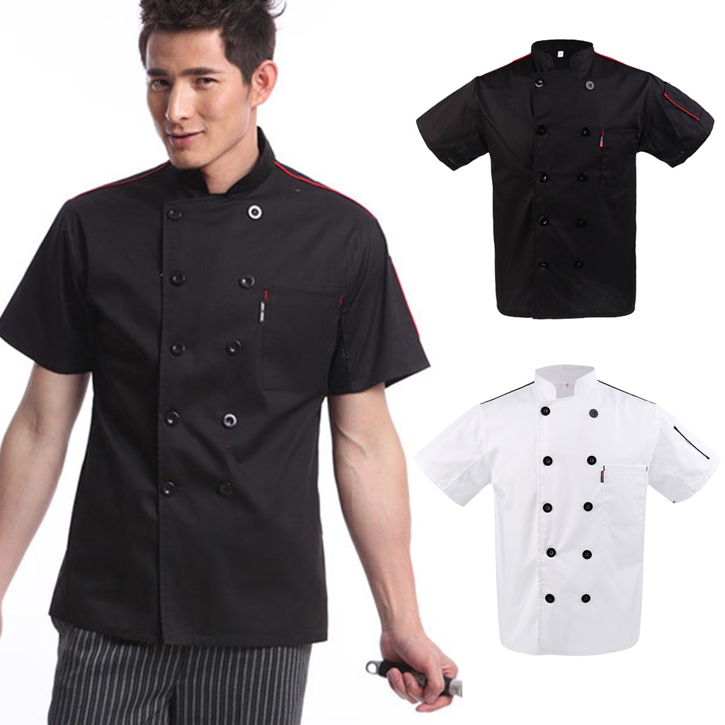 [Lovoski] Áo Đồng Phục Đầu Bếp Tay Ngắn Màu Trắng Mùa Hè Mới Cho Nam