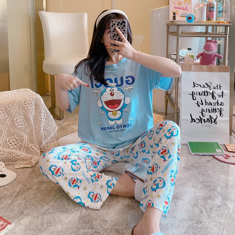 [Sẵn] Đồ bộ thun cotton quần dài, đồ mặc ở nhà Quảng Châu,pijama họa tiết hoạt hình dễ thương