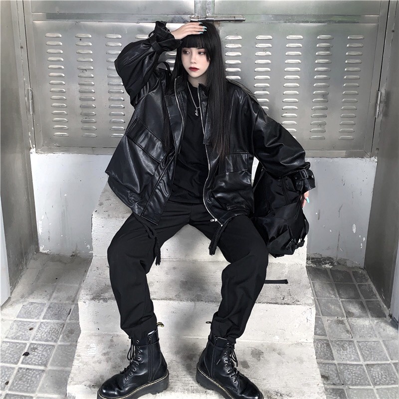 Áo Khoác Da Túi Hộp To PEONYB Nữ [FREESHIP] 🌸 Jacket form rộng tay bồng, sweater cổ cao phối đai cá tính Ulzzang 🌸 | BigBuy360 - bigbuy360.vn