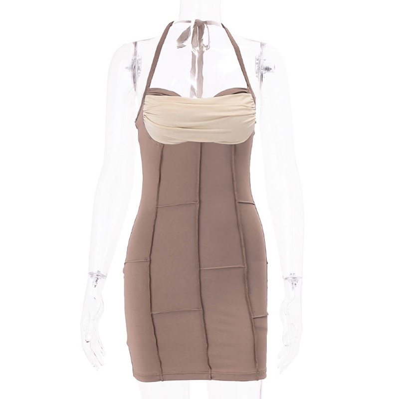 Đầm Hai Dây Ôm Dáng Hở Lưng Màu Sắc Tương Phản Dành Cho Nữ