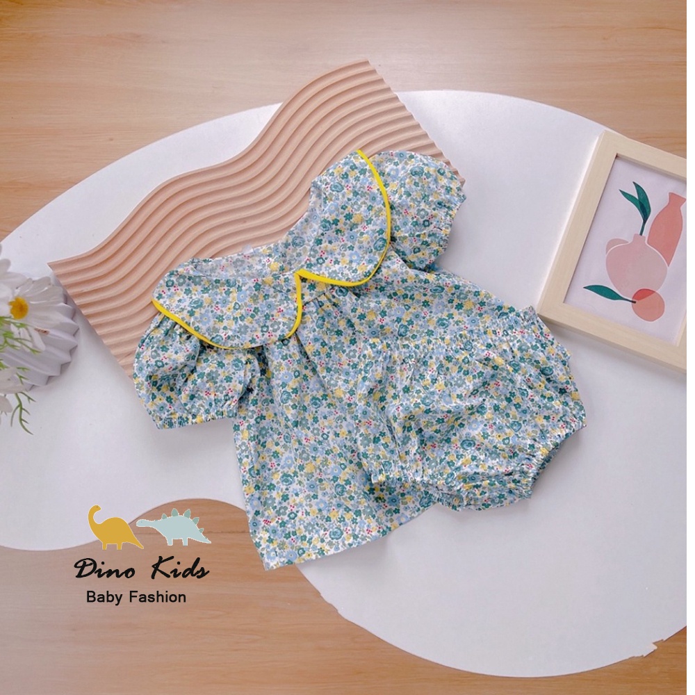 Bộ cộc tay bé gái, Bộ hoa nhí quần chip viền vàng bé gái