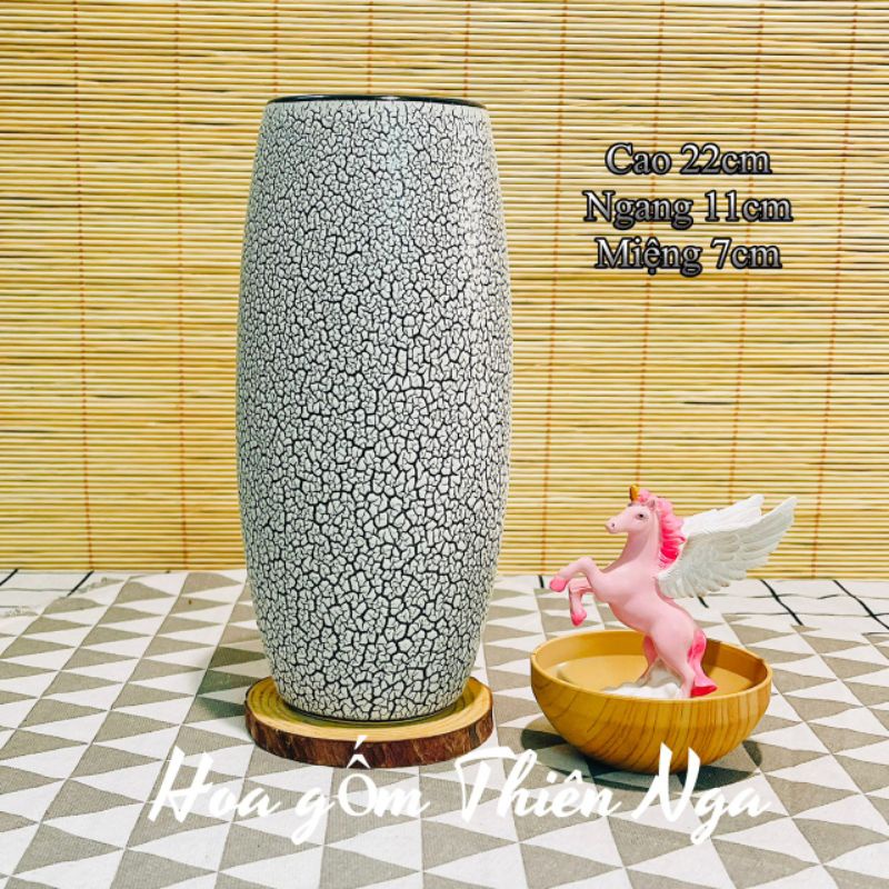 Bình cắm hoa gốm sứ men rạn xám trắng - Bát Tràng, cao 22cm