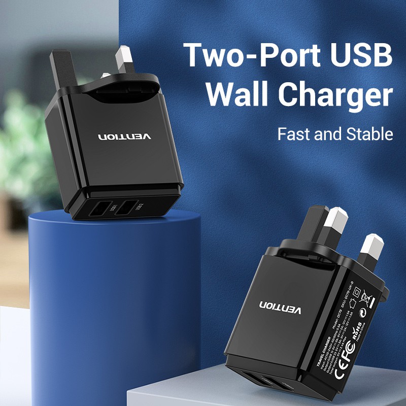 Wall Charger Vention UK-Plug Two Ports USB Quick Charge 3.0 18W