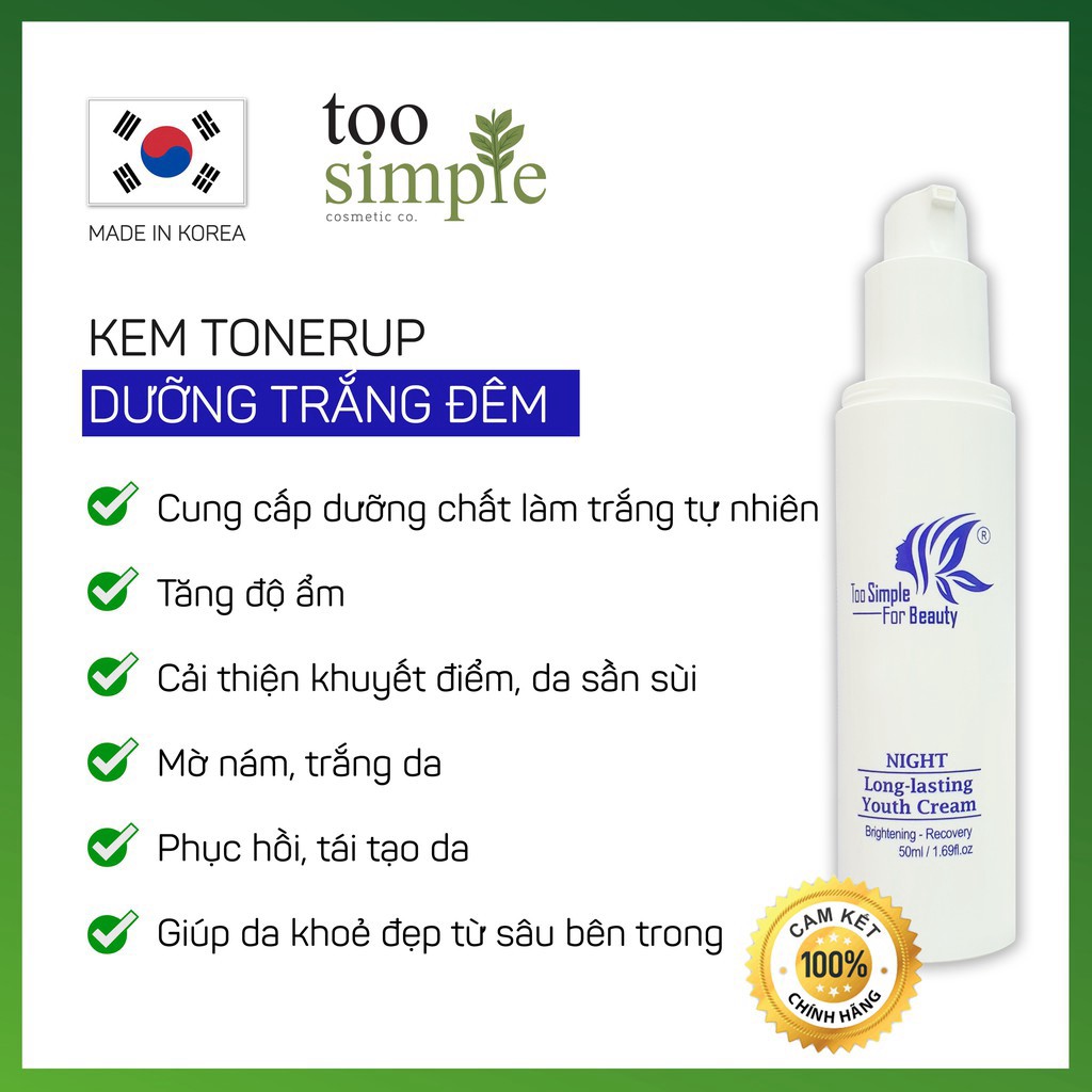 Kem tone up dưỡng trắng đêm Too Simple For Beauty 50 ml | BigBuy360 - bigbuy360.vn
