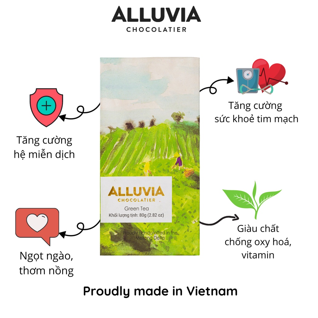 Socola nguyên chất matcha trà xanh Nhật Bản ngọt ngào Alluvia Chocolate, white chocolate matcha greentea Japan