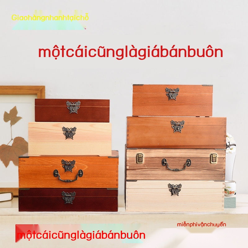 T✽✟Hộp gỗ lớn khóa cổ điển lưu trữ tài liệu hình chữ nhật đóng gói quà tặng tùy chỉnh