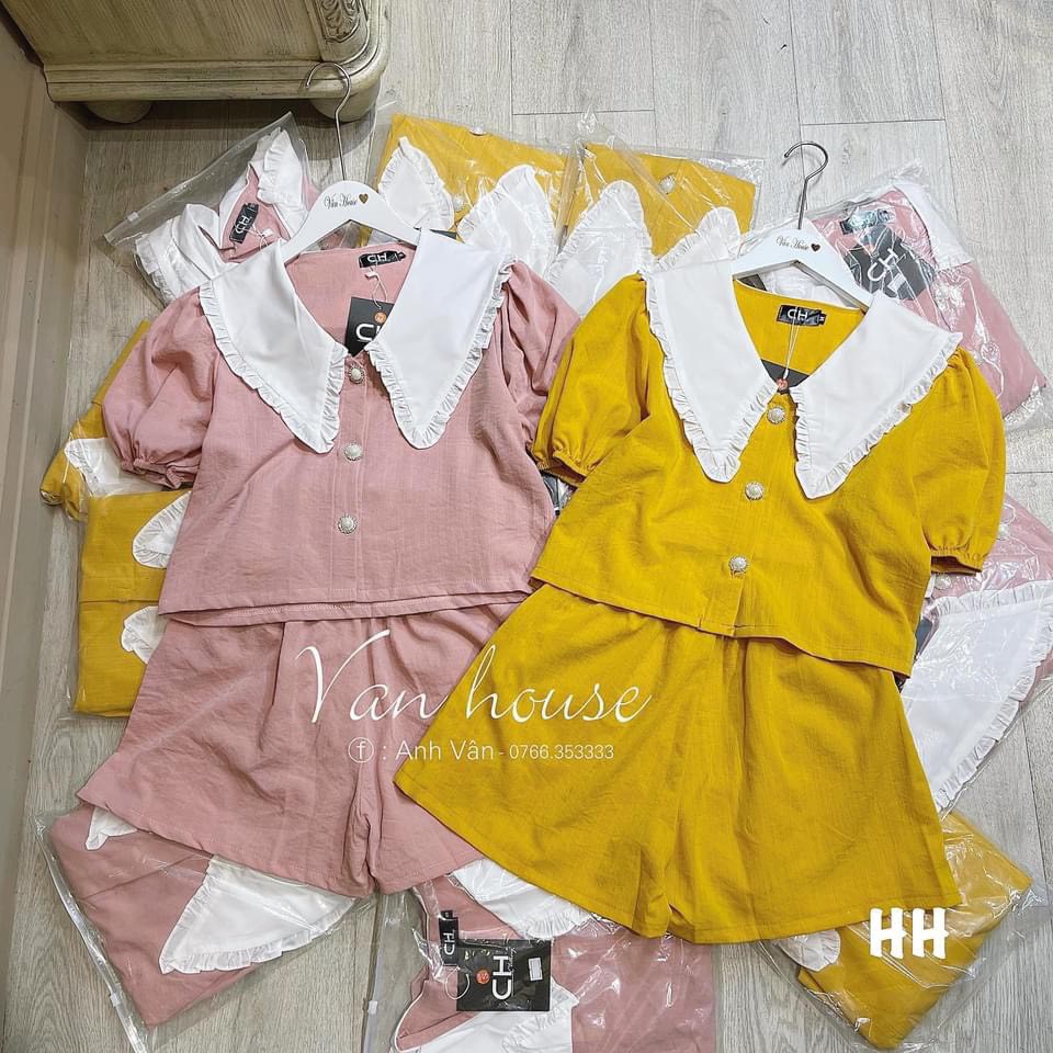 Bộ đũi xước cổ sen khuy ngọc 2 màu xinh xắn | BigBuy360 - bigbuy360.vn