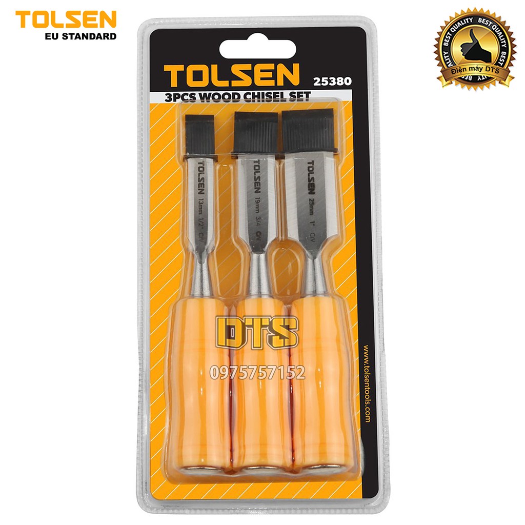 Bộ 3 đục gỗ mũi dẹt EU STANDARD TOLSEN 13mm, 19mm, 25mm - Tiêu chuẩn xuất khẩu Châu Âu