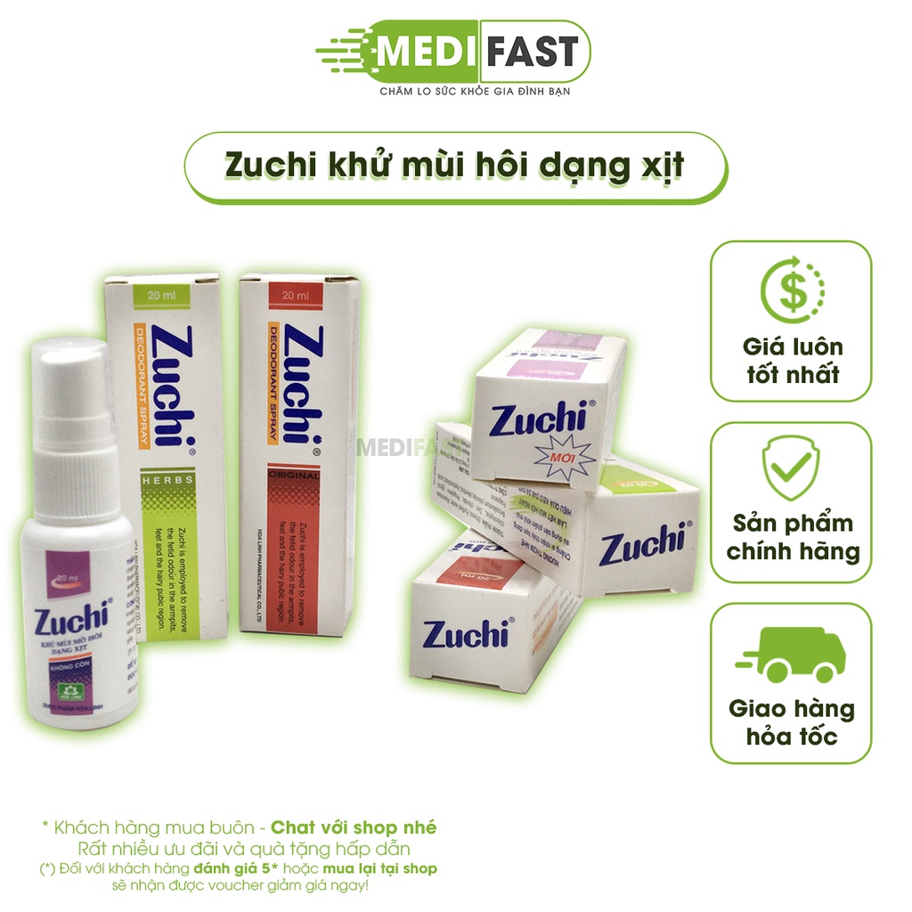 Zuchi khử mùi hôi nách - chai 20ml - từ thảo dược - xịt khử mùi cơ thể