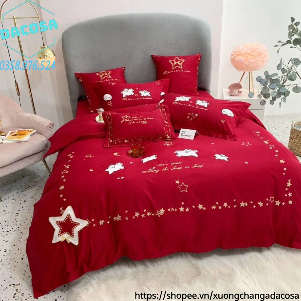 Set Chăn Ga Gối Lụa Lễ Cưới Hoàng Gia 7 Món - Dacosa Wedding