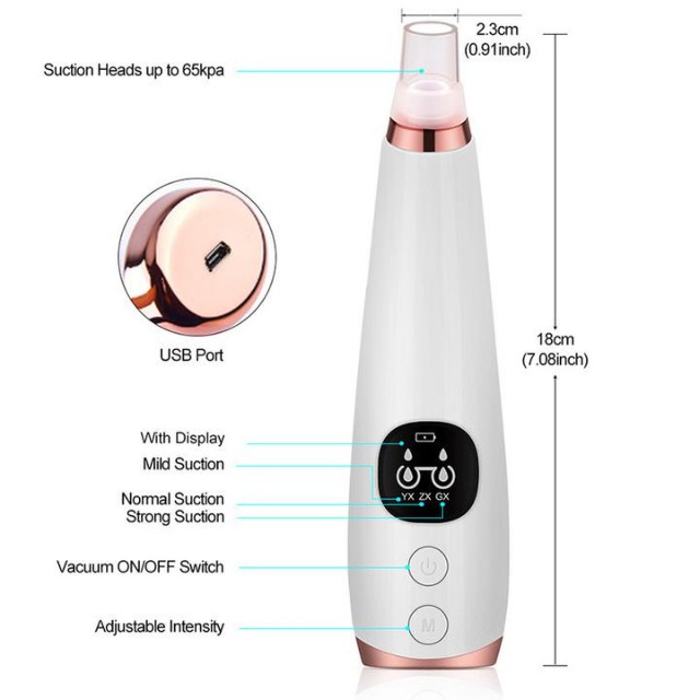 Máy Hút Mụn, Đầu Đen Cám Bọc Cầm Tay Mini Blackhead Spa Hút Nặn Mụn Trứng Cá Tặng 6 Đầu Hút Đa Năng