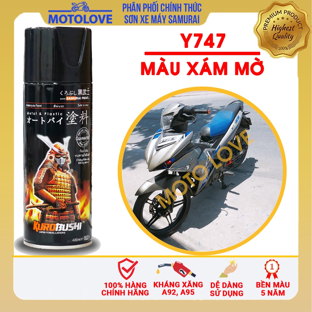 Sơn Samurai màu xám mờ Y747 - chai sơn xịt cao cấp nhập khẩu từ Malaysia