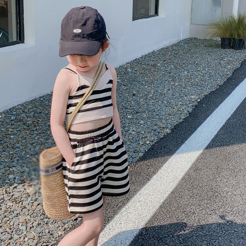 Set Áo Hai Dây Kẻ Sọc + Quần Short Thời Trang Mùa Hè Se7en Cho Bé Gái