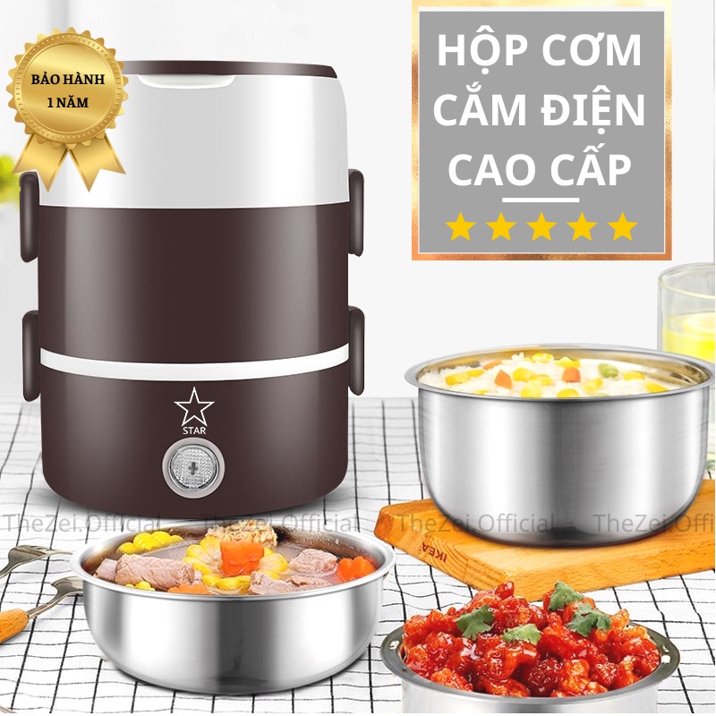 Hộp Cơm Cắm Điện STAR LUNCH BOX Cao Cấp Hộp Cơm Văn Phòng 2 Tầng 3 Bát Inox Có Chức Năng Nấu Chín Hâm Nóng Và Giữ Nhiệt