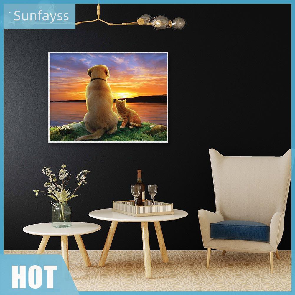 Bộ Tranh Đính Đá 5d Tự Làm Hình Chú Chó Mèo Đáng Yêu