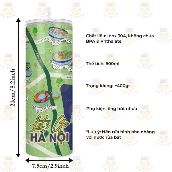 Bình Giữ Nhiệt Hình Bản Đồ Ẩm Thực - Tỉ Mỉ Studio - Mã 2707AT