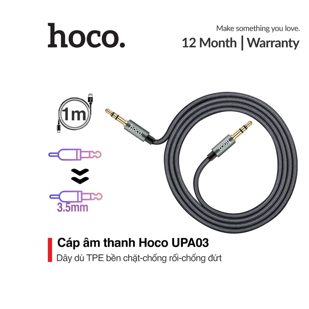 Cáp âm thanh Hoco UPA03 jack 3.5mm chất liệu TPE + bện nylon cho âm thanh sống động