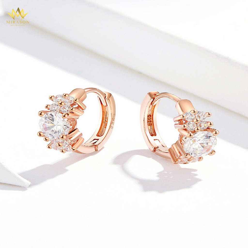 Khuyên Tai Bạc Nữ MIRASON Dáng Tròn Đính Đá Sáng Khoen Bấm Sang Trọng MBT079 - Bông Tai Nữ Bạc 925 Cao Cấp
