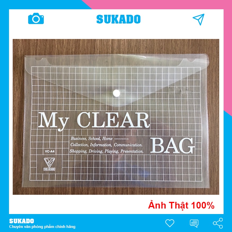 Bìa sơ mi đựng tài liệu A4 trong suốt My Clear [Xấp 12 cái], túi lưu trữ hồ sơ SUKADO