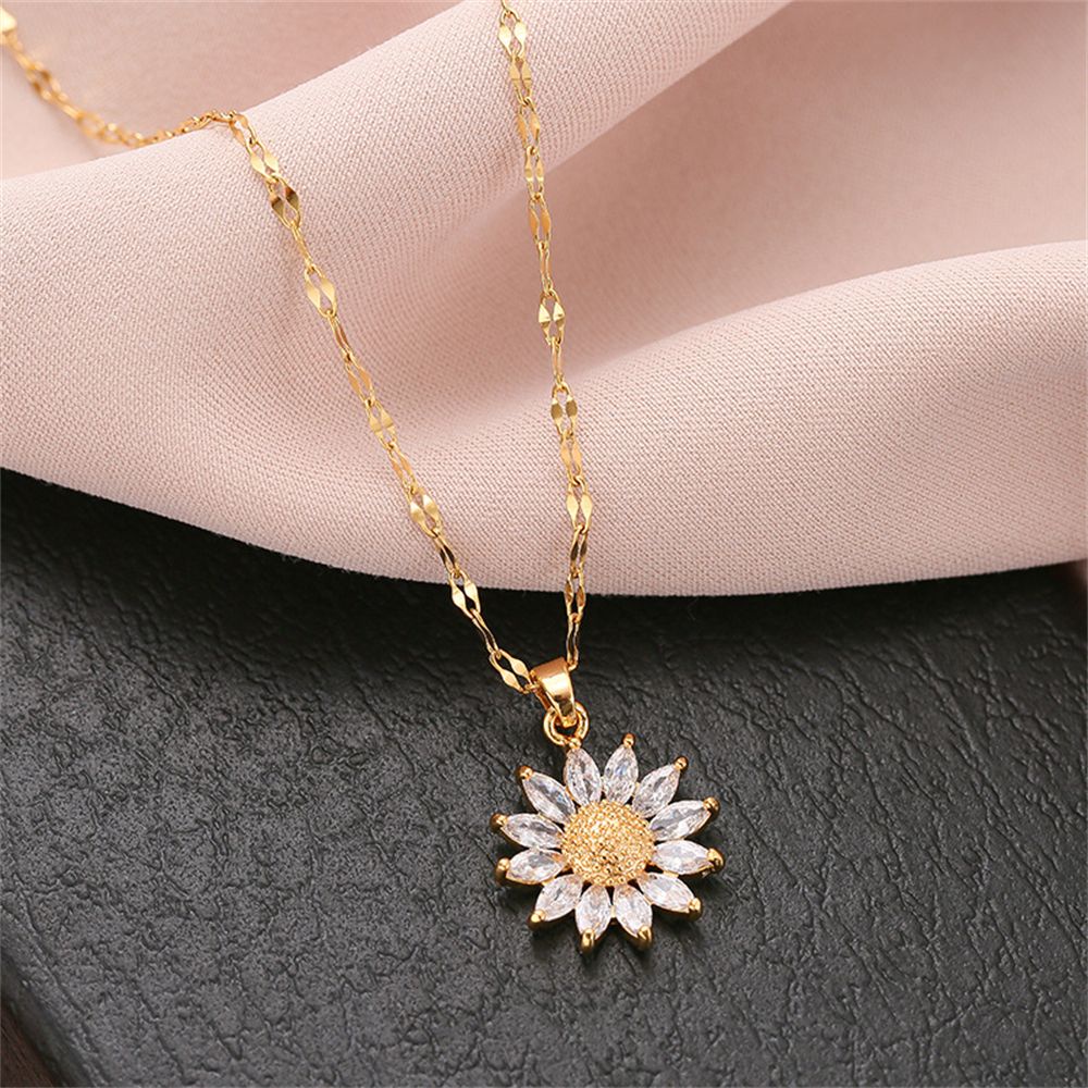Vòng Cổ Choker Hình Hoa Hướng Dương Bằng Thép Titan Đính Đá Zircon Sang Trọng Phong Cách Boho Thời Trang|Mặt Dây Chuyền