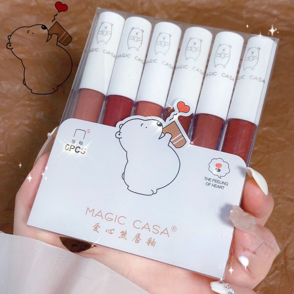 Set 6 Son Môi Magic CASA Màu Lì Dưỡng Ẩm Chống Thấm Nước